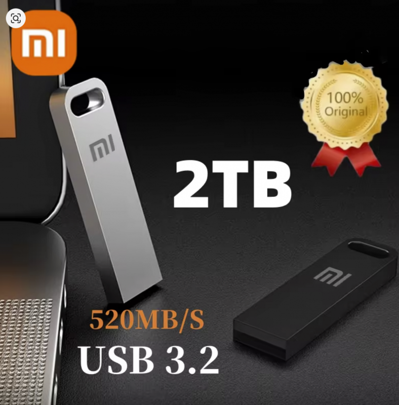 محرك فلاش Xiaomi USB 3.2 سعة 2 تيرا بايت، محرك أقراص U معدني صغير عالي السرعة، محرك أقراص U من النوع C، قرص مقاوم للماء SSD U Drive