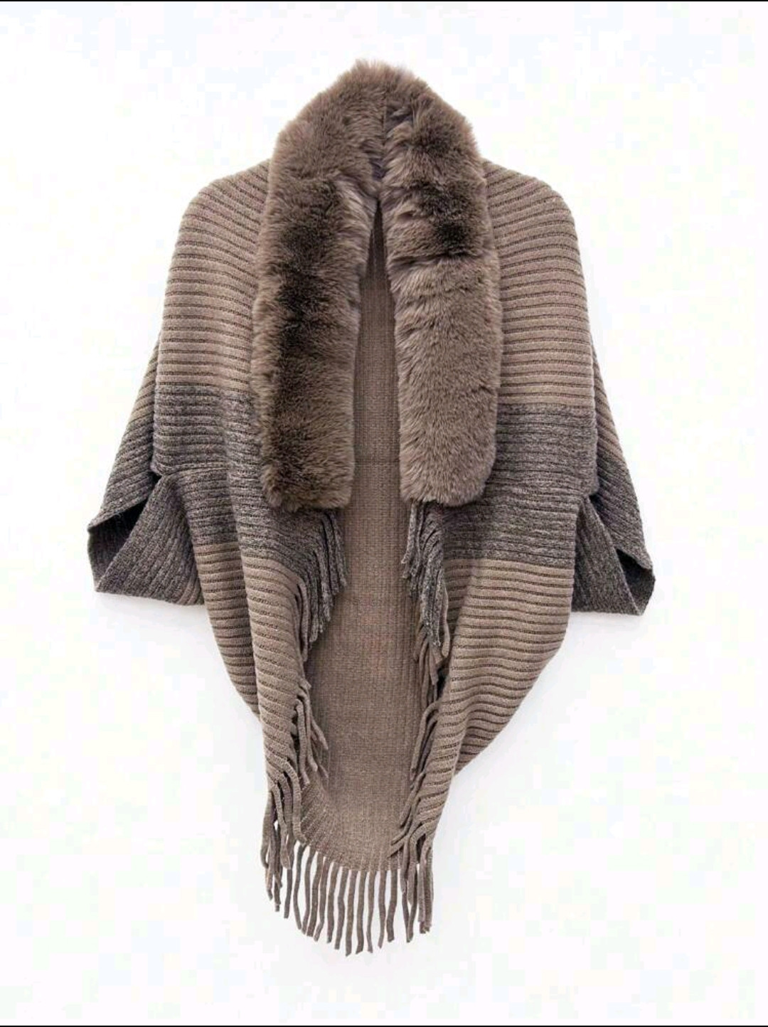 قبة من الفرو الاصطناعي 1 قطعة من الكارديجان المحبوك الجديد للنساء لموسم الخريف/الشتاء، بتصميم الشراشيب، بأسلوب البونشو