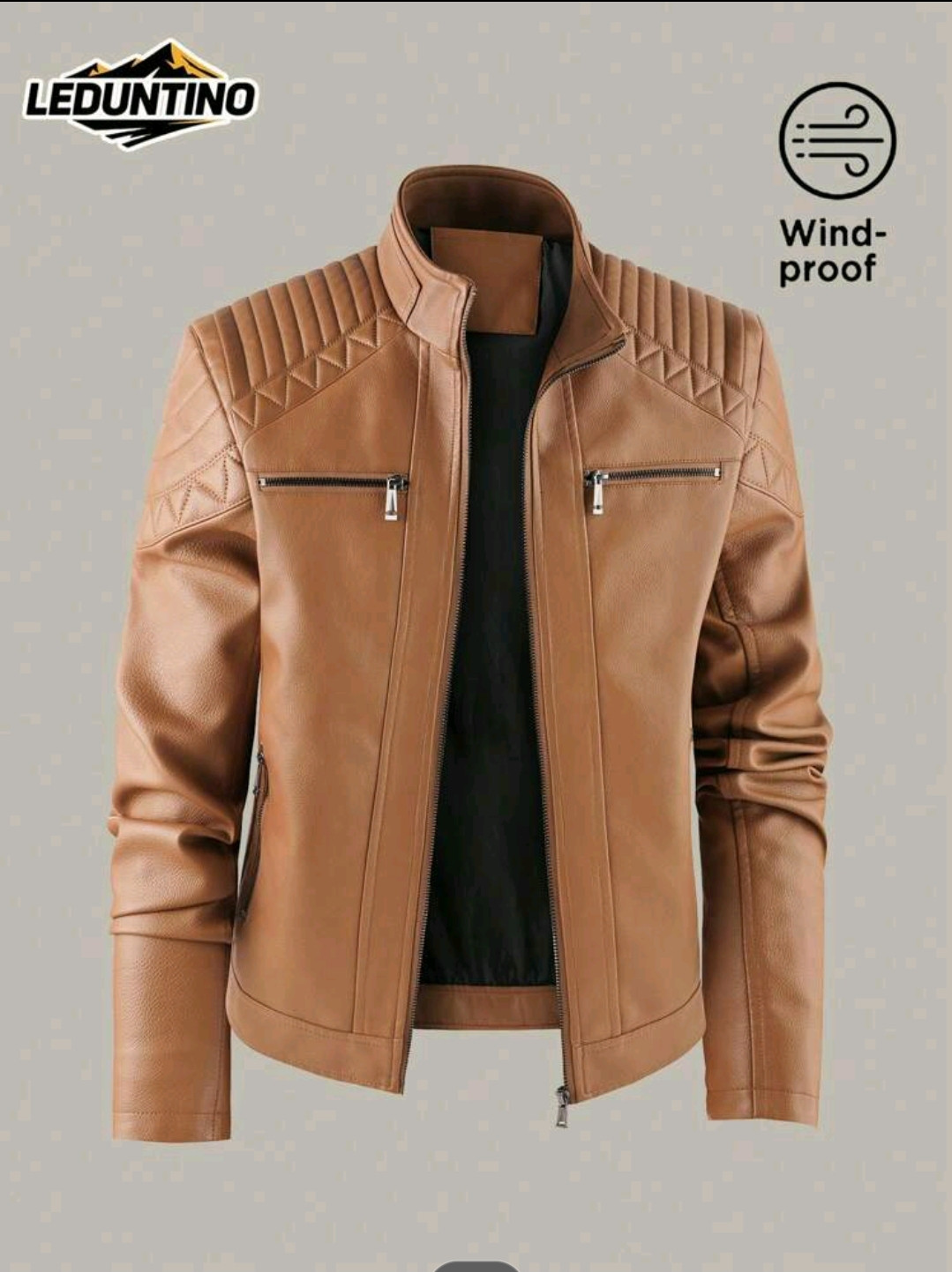 LEDUNTINO معطف جلد جاكيت دراجة نارية للرجال، أنيق وكاجوال للاستخدام اليومي كقطعة خارجية، طقس الربيع والخريف، طوق عمودي، قابل للتنفس، مناسب للاستخدام الخارجي والتنقل، هدية مثالية للصديق أو الزوج