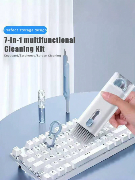 طقم تنظيف إلكتروني 7 في 1، طقم تنظيف لوحة المفاتيح مع فرش، قلم تنظيف 3 في 1، طقم تنظيف متعدد الوظائف للسماعات والأجهزة الكمبيوتر والهواتف والشاشات وأيضًا المطبخ والحمام والمنزل