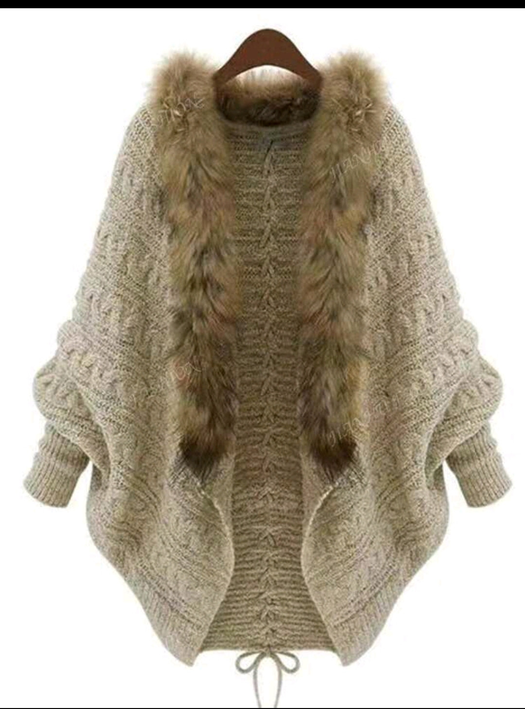 JIANHU كارديجان طويل الأكمام بيضاوي الرقبة بطية فرو بطرف غربي