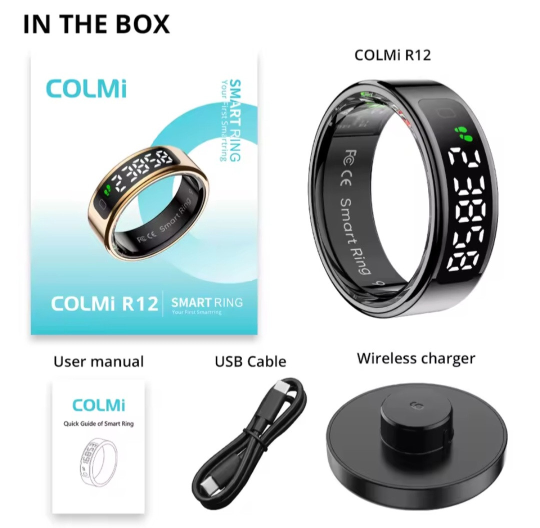 خاتم ذكي معا شاشة عرض ولمس خاتم الصحة شحن لاسلكي مقاومة للماء لقياس نبضات القلب  وضغط الدم مناسبة للرجال والنساء عصرية وحديثة